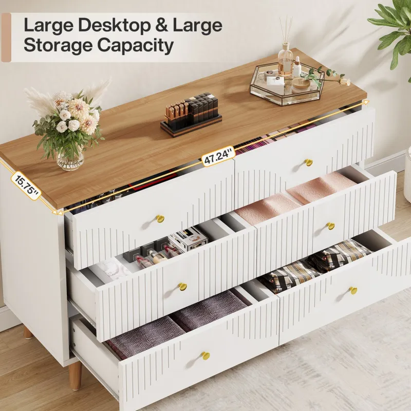 Tribesigns Chests Of Drawers*6 Drawer Dresser, 47" Modern Wood Storage Organizer Chest of Drawers