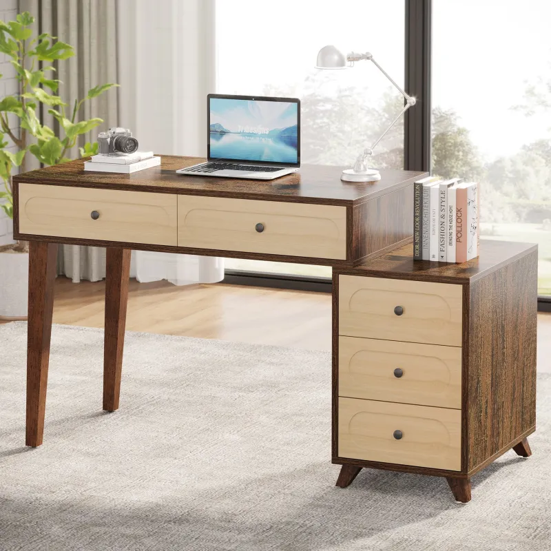 Tribesigns Desks*5 Drawers Computer Desk, 51" Study Writing Table with Reversible Drawer Cabinet