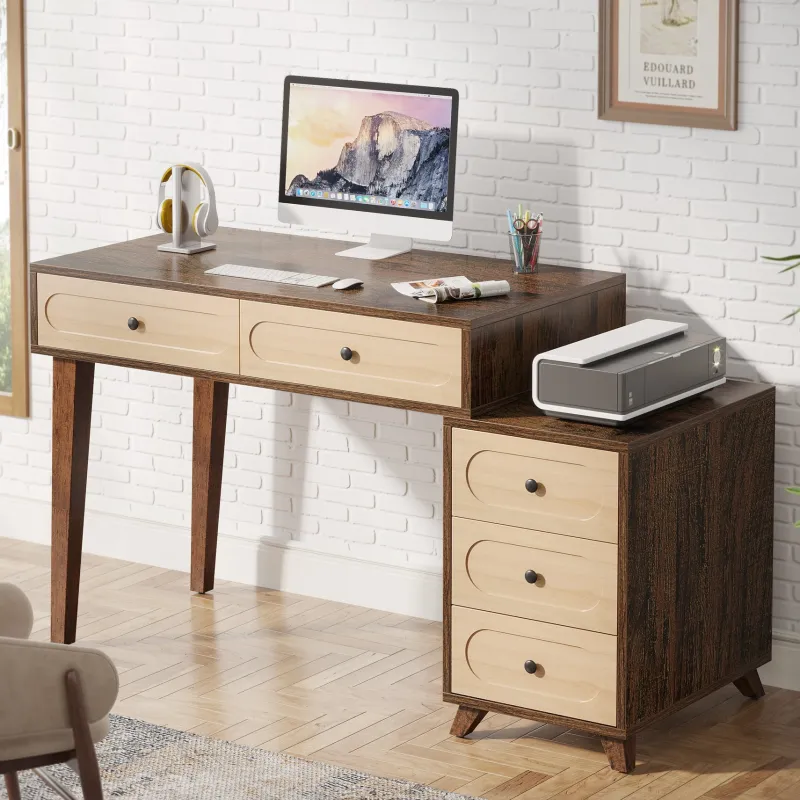 Tribesigns Desks*5 Drawers Computer Desk, 51" Study Writing Table with Reversible Drawer Cabinet