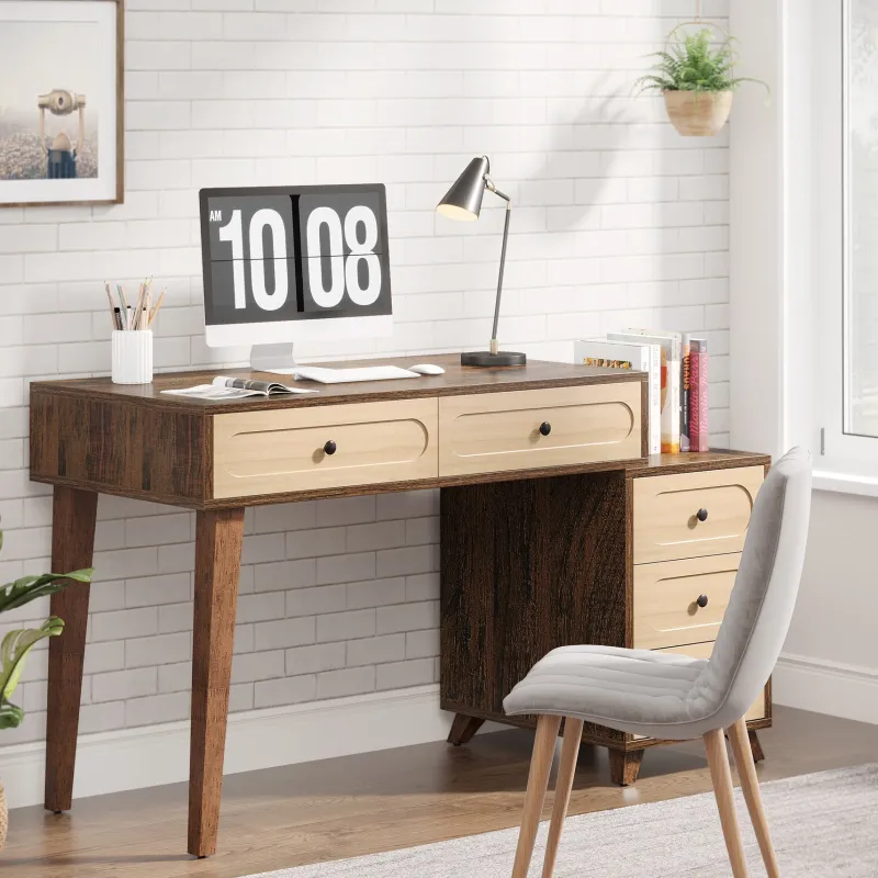 Tribesigns Desks*5 Drawers Computer Desk, 51" Study Writing Table with Reversible Drawer Cabinet