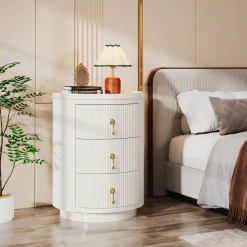 Tribesigns Nightstands*3 Drawers Nightstand, Modern Round Side End Table with Storage
