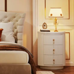 Tribesigns Nightstands*3 Drawers Nightstand, Modern Round Side End Table with Storage