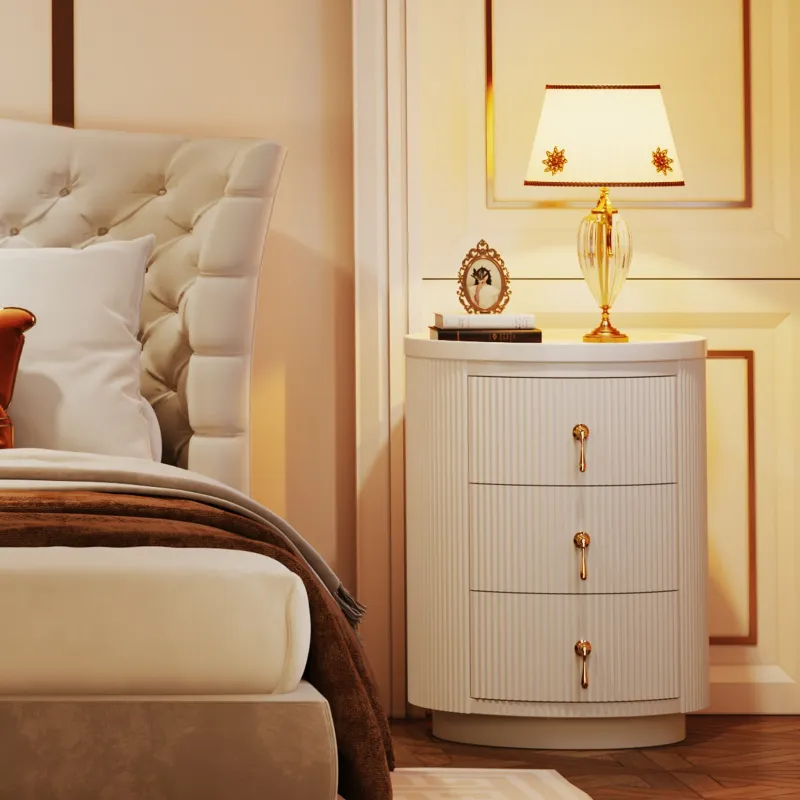Tribesigns Nightstands*3 Drawers Nightstand, Modern Round Side End Table with Storage