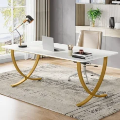 Tribesigns Desks*63" Executive Desk, Faux Marble Computer Desk Meeting Table