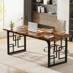 Tribesigns Desks*63" Executive Desk, Industrial Study Computer Desk with Metal Legs