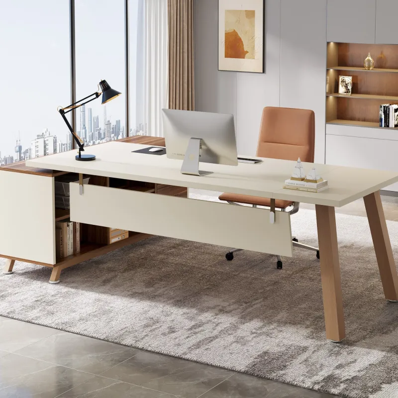 Tribesigns Desks*71" Executive Desk, L - Shaped Computer Desk Office Desk with File Cabinet