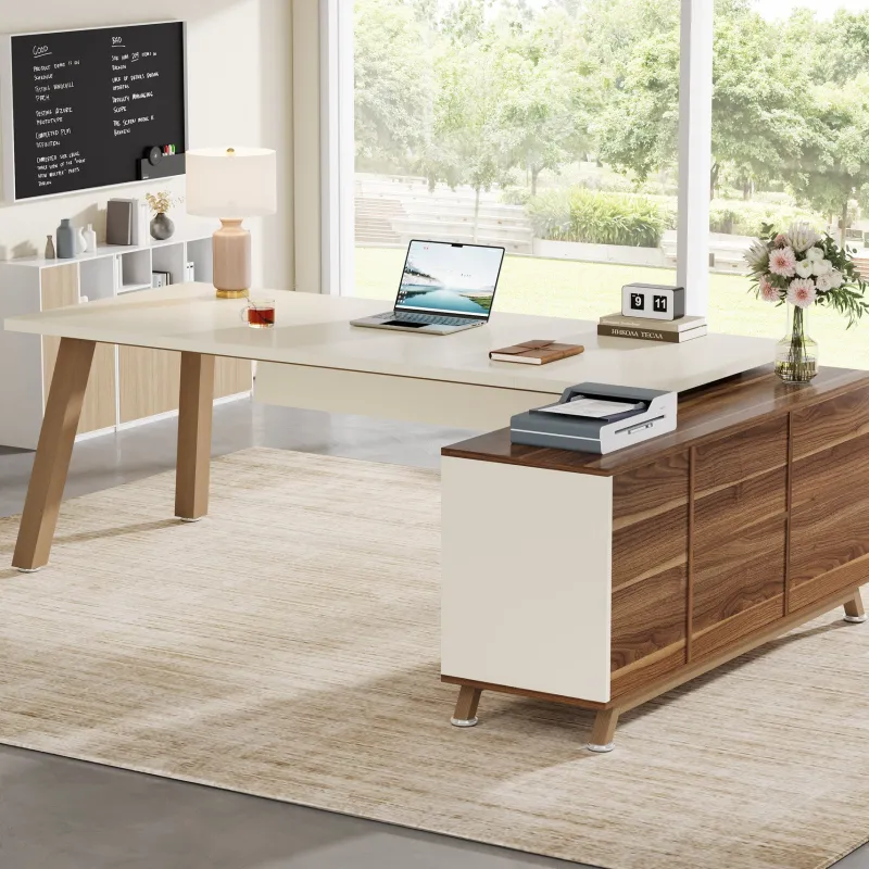 Tribesigns Desks*71" Executive Desk, L - Shaped Computer Desk Office Desk with File Cabinet