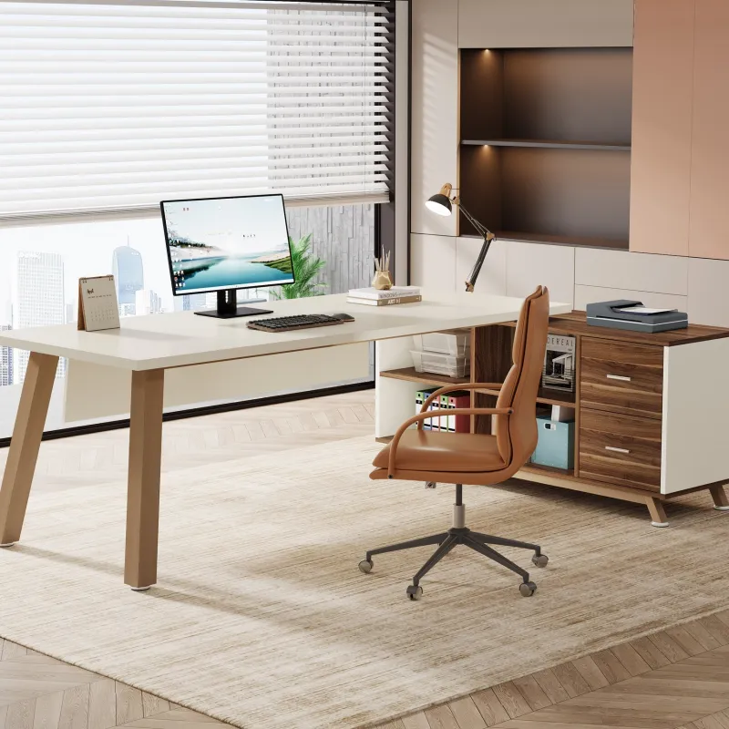 Tribesigns Desks*71" Executive Desk, L - Shaped Computer Desk Office Desk with File Cabinet