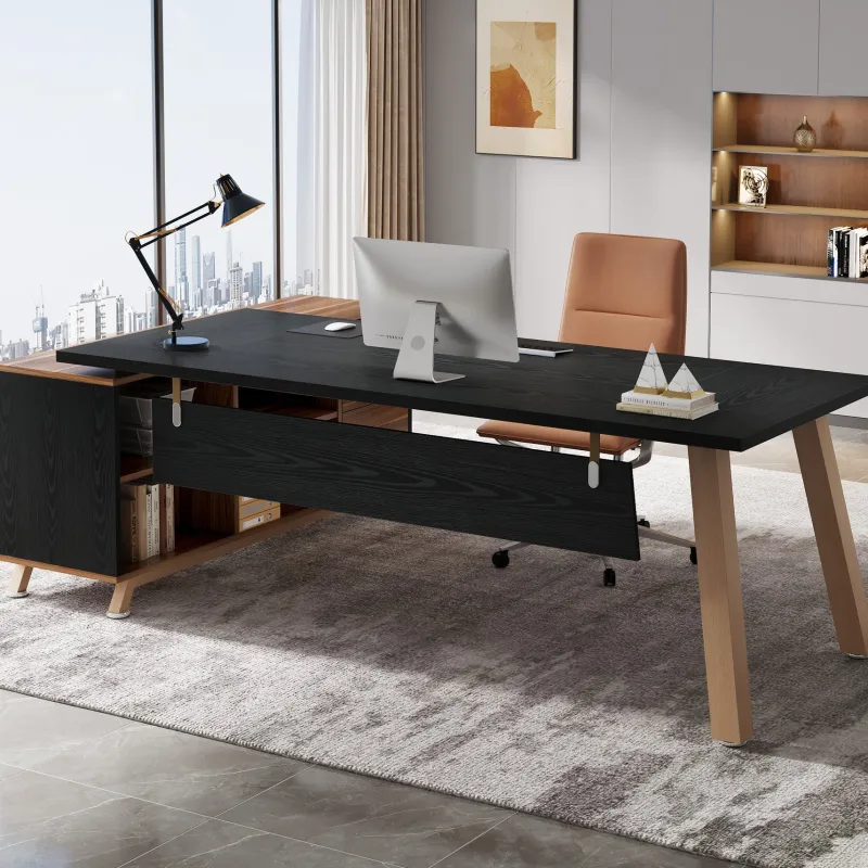 Tribesigns Desks*71" Executive Desk, L - Shaped Computer Desk Office Desk with File Cabinet