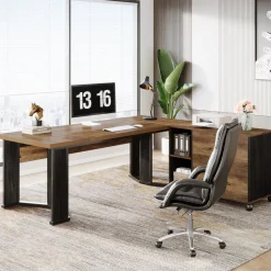Tribesigns Desks*70.8" Executive Desk, L - Shaped Home Office Desk with File Cabinet