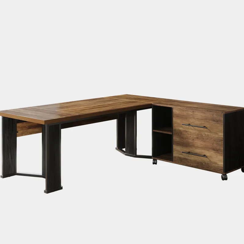 Tribesigns Desks*70.8" Executive Desk, L - Shaped Home Office Desk with File Cabinet