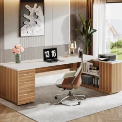 Tribesigns Desks*85.8" Executive Desk, L - Shaped Office Desk Computer Desk with File Drawers
