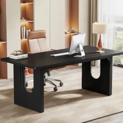 Tribesigns Desks*71" Executive Desk, Modern Computer Desk with Wood Double Pedestal Base