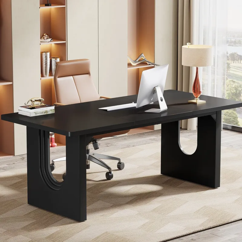 Tribesigns Desks*71" Executive Desk, Modern Computer Desk with Wood Double Pedestal Base