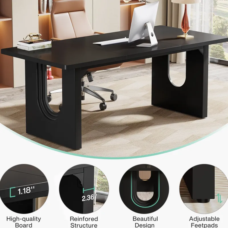 Tribesigns Desks*71" Executive Desk, Modern Computer Desk with Wood Double Pedestal Base