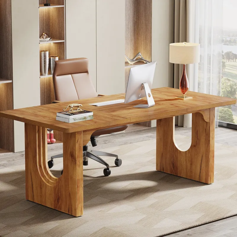 Tribesigns Desks*71" Executive Desk, Modern Computer Desk with Wood Double Pedestal Base
