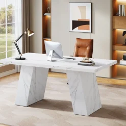 Tribesigns Desks*63" Executive Desk, Modern Faux Marble Computer Desk