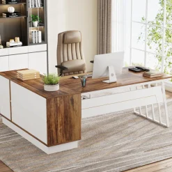 Tribesigns Desks*71" Executive Desk, Modern L-Shaped Computer Desk with Cabinet