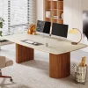 Tribesigns Desks*78.7" Executive Desk, Travertine Slab Computer Desk With Semi - Circular Base