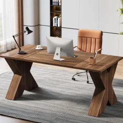 Tribesigns Desks*63" Executive Desk, Wood Computer Desk with X - Shaped Pedestal Base