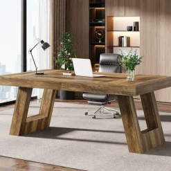 Tribesigns Desks*63" Executive Desk, Wood Office Desk Computer Desk with Double Pedestal