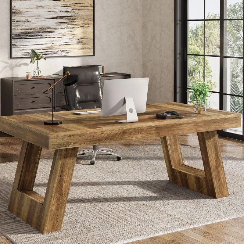 Tribesigns Desks*63" Executive Desk, Wood Office Desk Computer Desk with Double Pedestal