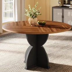 Tribesigns Dining Tables*47" Farmhouse Dining Table, Wood Circle Kitchen Table for 4 - 6 People
