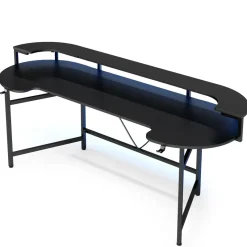 Tribesigns Desks*75" Gaming Desk Computer Desk with LED Strip & Monitor Shelf