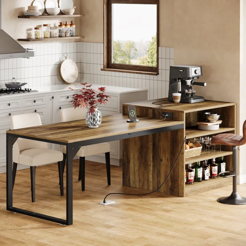 Tribesigns Kitchen Islands|Kitchen Islands*78.7" Kitchen Island, Attached Dining Table With Charging Station For 4 - 6