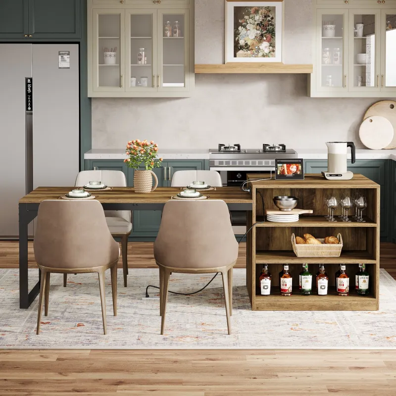 Tribesigns Kitchen Islands|Kitchen Islands*78.7" Kitchen Island, Attached Dining Table With Charging Station For 4 - 6