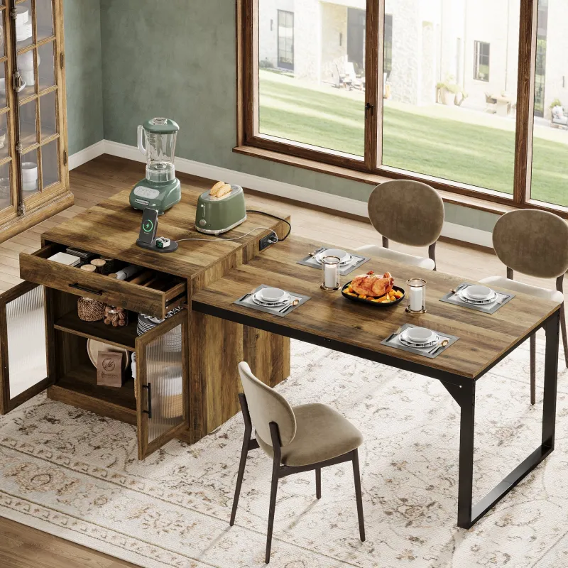Tribesigns Kitchen Islands|Kitchen Islands*78.7" Kitchen Island, Attached Dining Table With Charging Station For 4 - 6