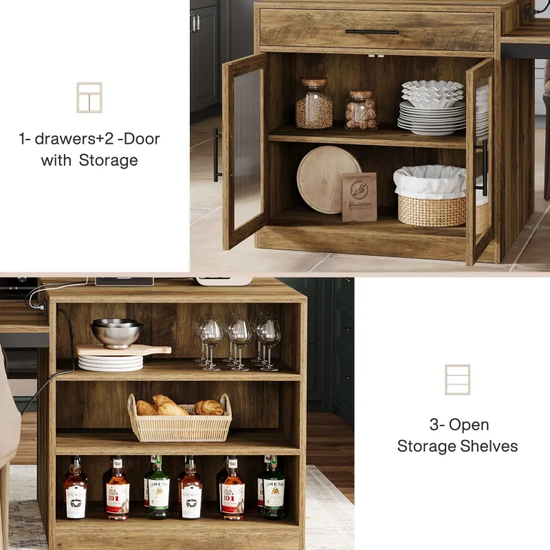 Tribesigns Kitchen Islands|Kitchen Islands*78.7" Kitchen Island, Attached Dining Table With Charging Station For 4 - 6