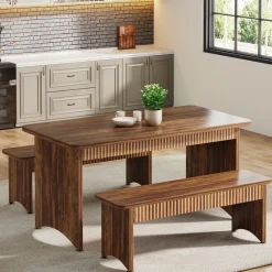 Tribesigns Dining Tables*55" Kitchen Table with 2 Benches, 3 - Piece Dining Table Set for 4 - 6 People