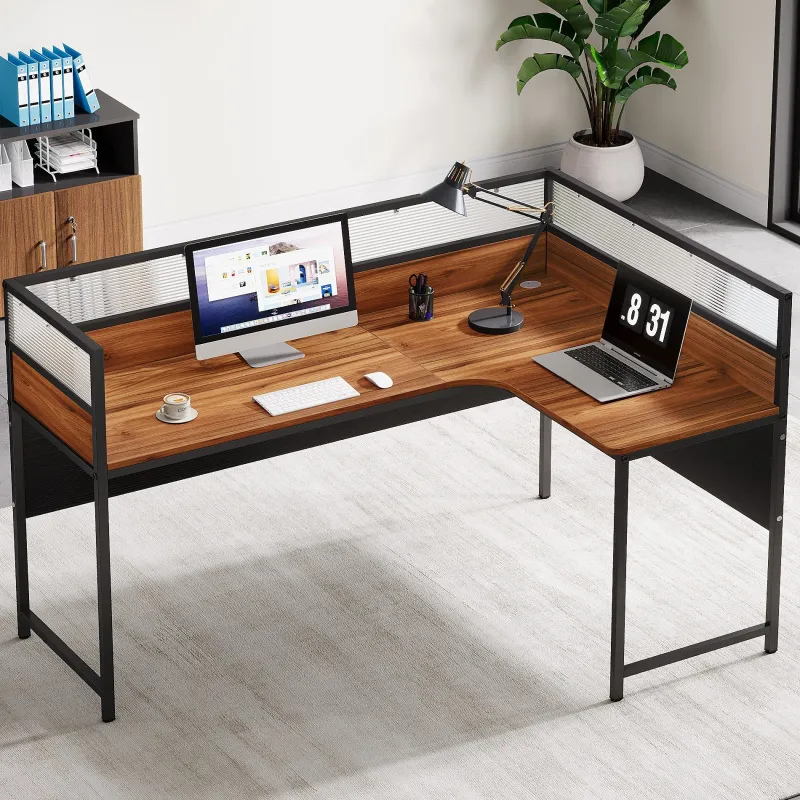 Tribesigns Desks*55" L - Shaped Computer Desk, Executive Desk Corner Office Desk with Baffle Plate