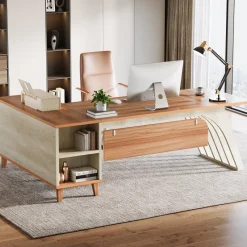 Tribesigns Desks*78.7" L - Shaped Executive Desk, Computer Desk Office Desk with File Cabinet