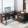 Tribesigns Desks*63" L-Shaped Desk, Large Executive Business Desk with Drawers and Shelves