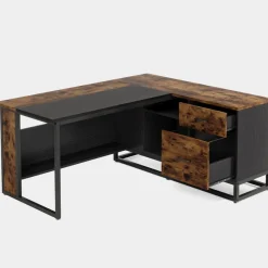 Tribesigns Desks*63" L-Shaped Desk, Large Executive Business Desk with Drawers and Shelves