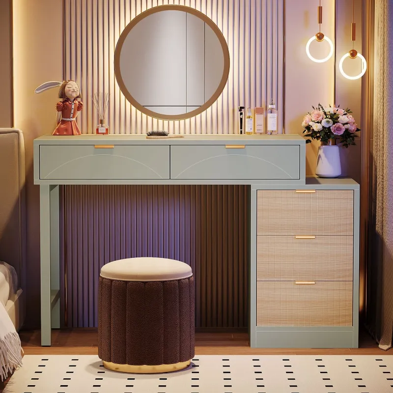 Tribesigns Makeup Vanities*55" Makeup Vanity Table, Rustic Dressing Table Makeup Table