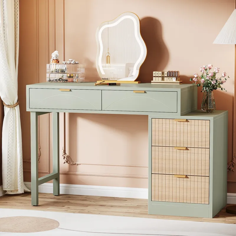Tribesigns Makeup Vanities*55" Makeup Vanity Table, Rustic Dressing Table Makeup Table