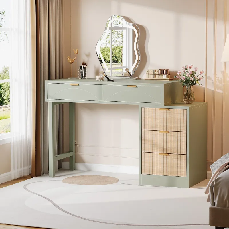 Tribesigns Makeup Vanities*55" Makeup Vanity Table, Rustic Dressing Table Makeup Table