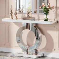 Tribesigns Console Tables|Console Tables*43" Mirrored Console Table, Modern Silver Sofa Table with O - Shaped Base