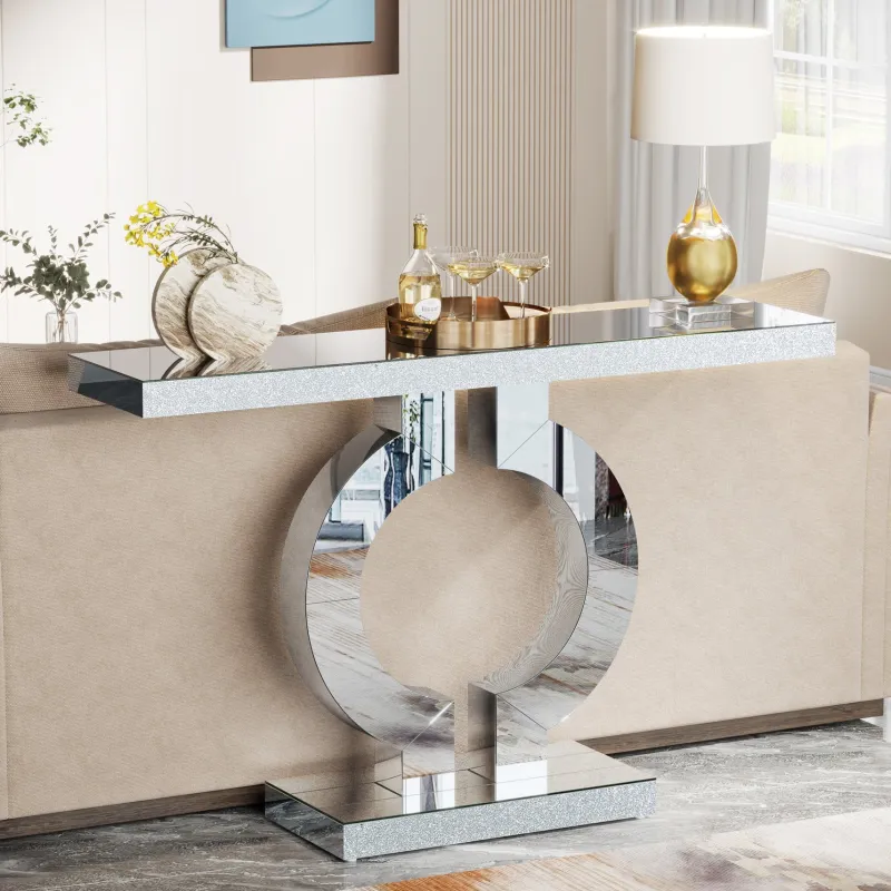 Tribesigns Console Tables|Console Tables*43" Mirrored Console Table, Modern Silver Sofa Table with O - Shaped Base