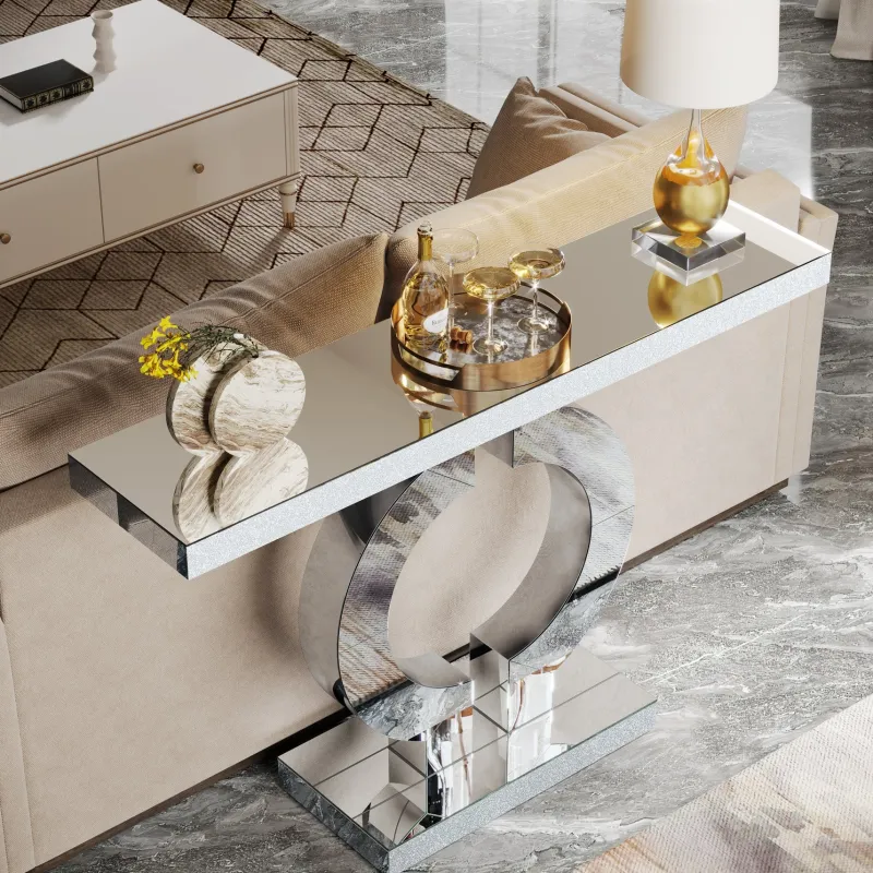 Tribesigns Console Tables|Console Tables*43" Mirrored Console Table, Modern Silver Sofa Table with O - Shaped Base