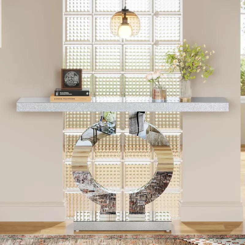 Tribesigns Console Tables|Console Tables*43" Mirrored Console Table, Modern Silver Sofa Table with O - Shaped Base