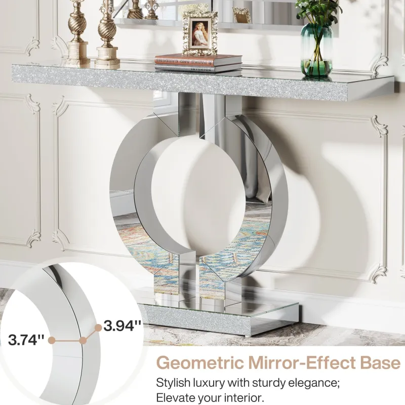 Tribesigns Console Tables|Console Tables*43" Mirrored Console Table, Modern Silver Sofa Table with O - Shaped Base
