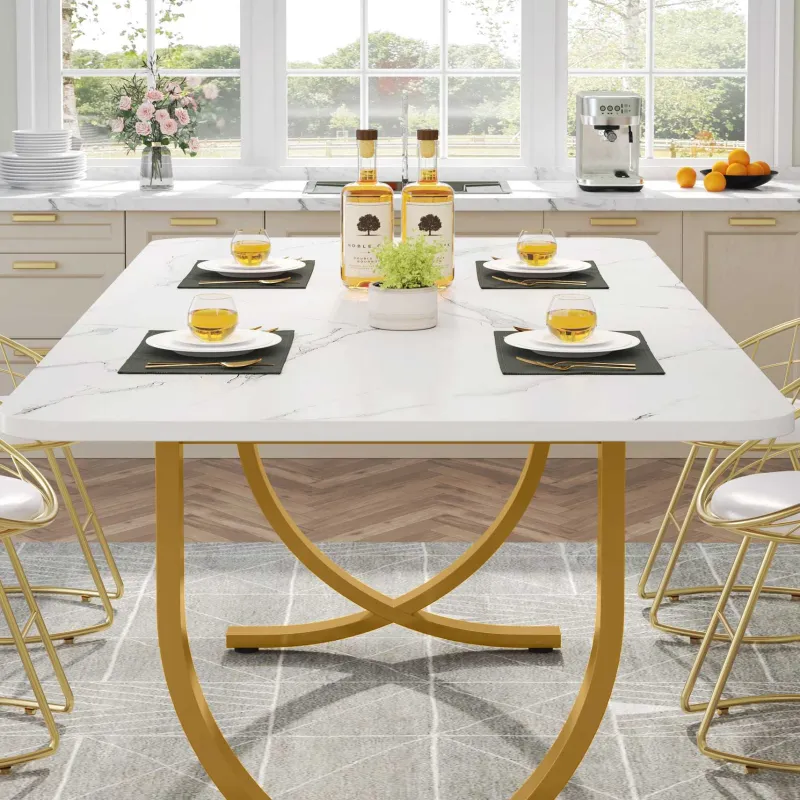 Tribesigns Dining Tables*63" Modern Dining Table Kitchen Table with Faux Marble Table Top