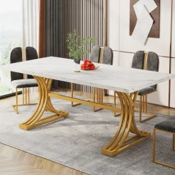 Tribesigns Dining Tables*63'' Modern Dining Table with Faux Marble Tabletop & Metal Legs