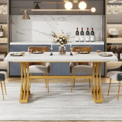 Tribesigns Dining Tables*63'' Modern Dining Table with Faux Marble Tabletop & Metal Legs