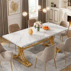 Tribesigns Dining Tables*63'' Modern Dining Table with Faux Marble Tabletop & Metal Legs