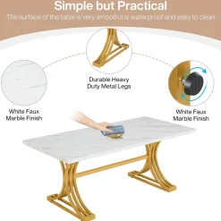 Tribesigns Dining Tables*63'' Modern Dining Table with Faux Marble Tabletop & Metal Legs
